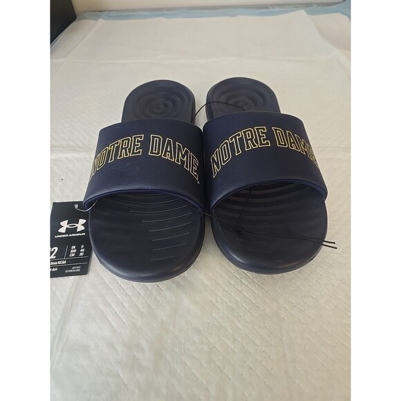 NCAA Collegiate Slides Men’s Size 12 Notre Dame Navy Blue Gold Under Armor - Picture 1 of 5